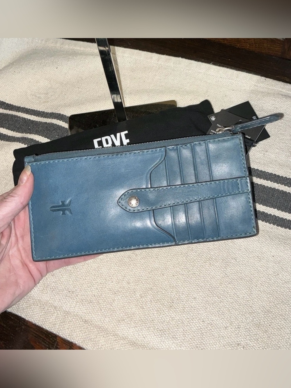 NWT Frye Melissa Leather Snap Card Wallet Steel Blue Retail $98 - Picture 10 of 16